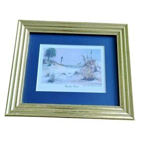 Vintage Gold Frame Watercolor Print by Emerson, Carolina Coast, Beach Lighthouse